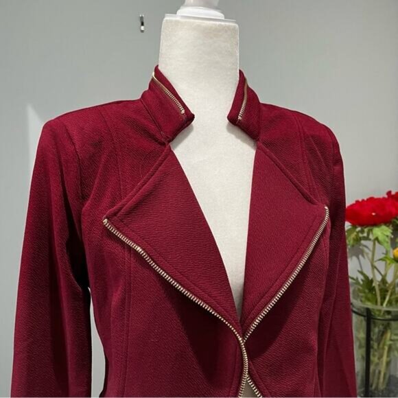 NEW Michel Cropped Open Zipper Lattice Panel Casual Layering Blazer Jacket M NWT - Picture 4 of 14